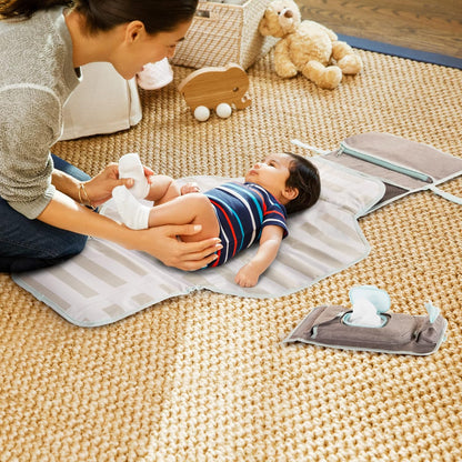 Portable Changing Pad – Lightweight and Compact Baby Diaper Changing Mat with Silver-Ion Technology, Includes 12 Diaper Disposal Bags, Grey