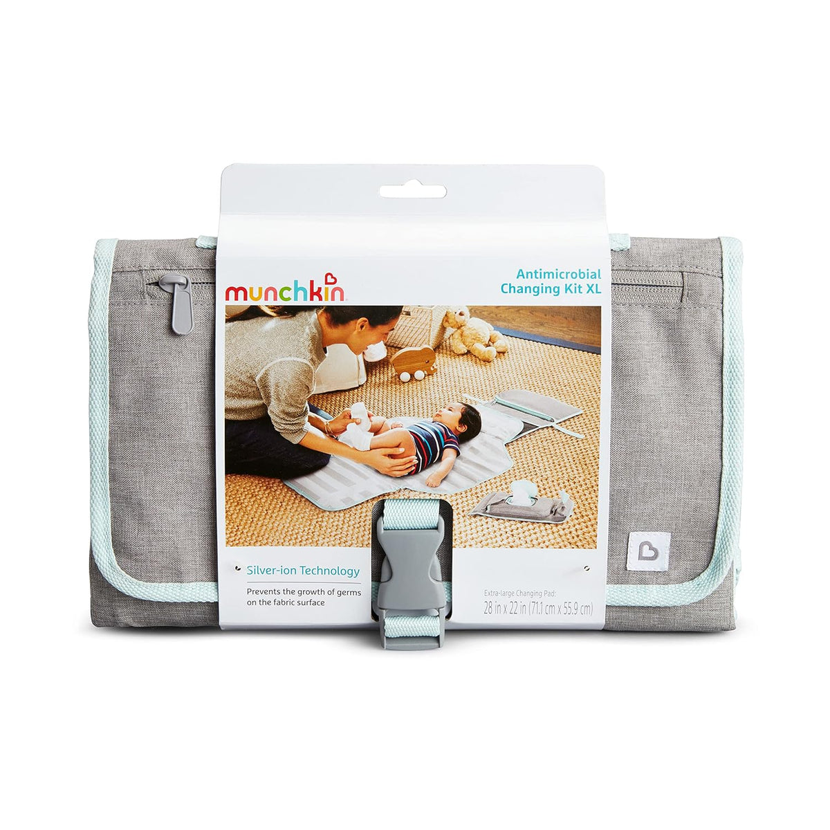 Portable Changing Pad – Lightweight and Compact Baby Diaper Changing Mat with Silver-Ion Technology, Includes 12 Diaper Disposal Bags, Grey
