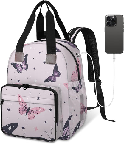 Butterfly Stars Diaper Bag Backpack for Travel, Waterproof Diaper Bag with Insulated Bottle Pockets & USB Port, Large Capacity Baby Bag for Moms & Dads
