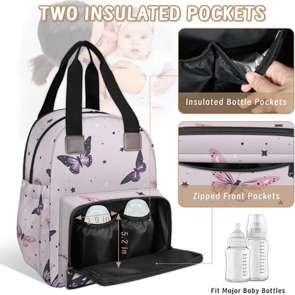 Butterfly Stars Diaper Bag Backpack for Travel, Waterproof Diaper Bag with Insulated Bottle Pockets & USB Port, Large Capacity Baby Bag for Moms & Dads