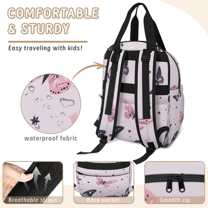 Butterfly Stars Diaper Bag Backpack for Travel, Waterproof Diaper Bag with Insulated Bottle Pockets & USB Port, Large Capacity Baby Bag for Moms & Dads