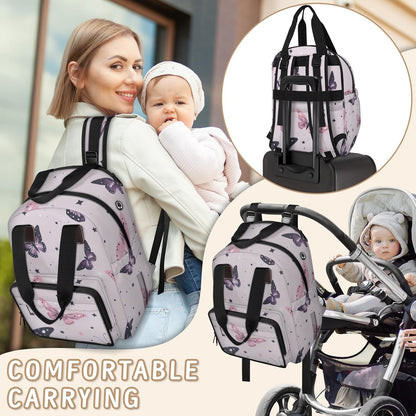 Butterfly Stars Diaper Bag Backpack for Travel, Waterproof Diaper Bag with Insulated Bottle Pockets & USB Port, Large Capacity Baby Bag for Moms & Dads