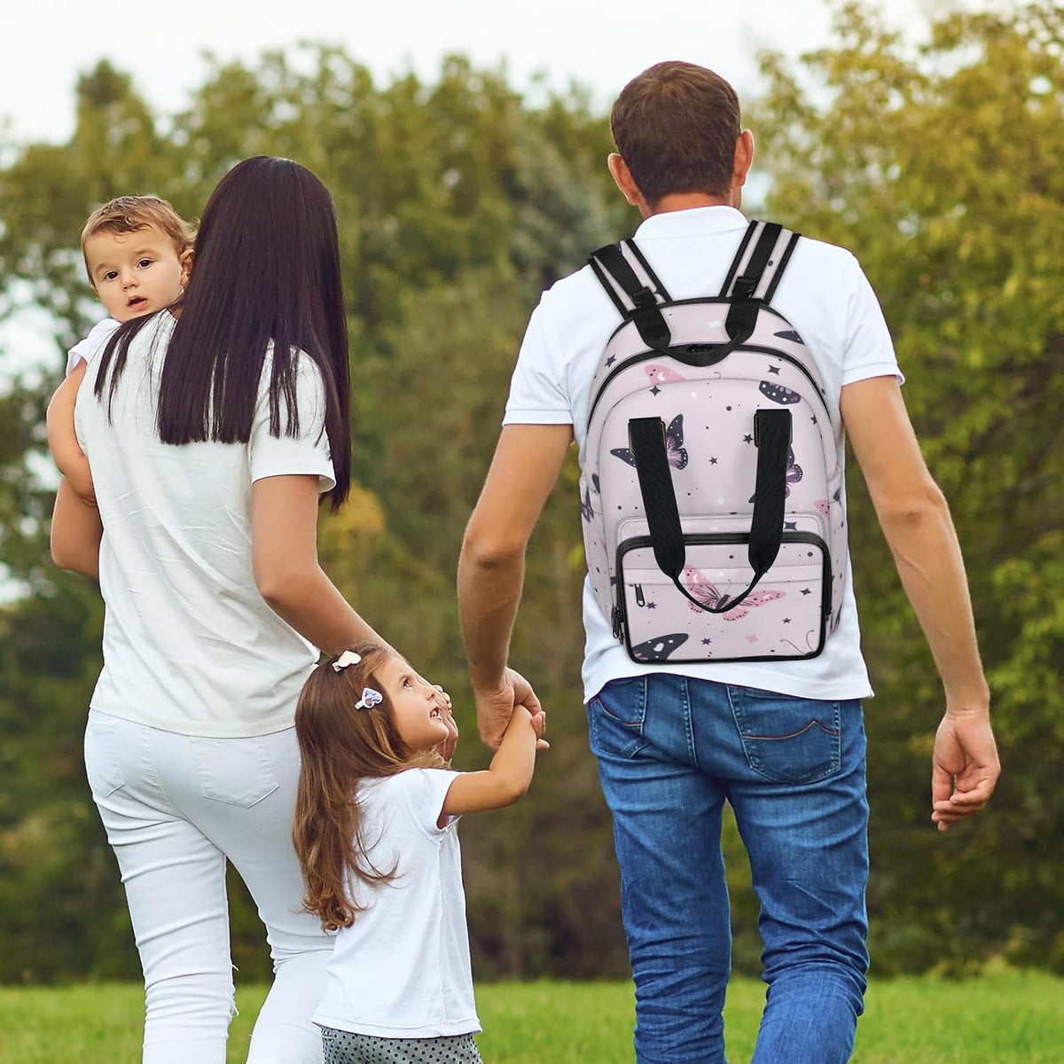 Butterfly Stars Diaper Bag Backpack for Travel, Waterproof Diaper Bag with Insulated Bottle Pockets & USB Port, Large Capacity Baby Bag for Moms & Dads