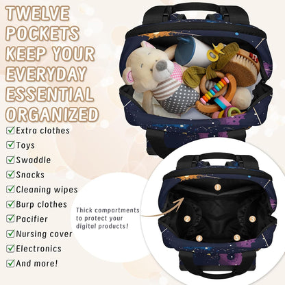 Butterfly Stars Diaper Bag Backpack for Travel, Waterproof Diaper Bag with Insulated Bottle Pockets & USB Port, Large Capacity Baby Bag for Moms & Dads