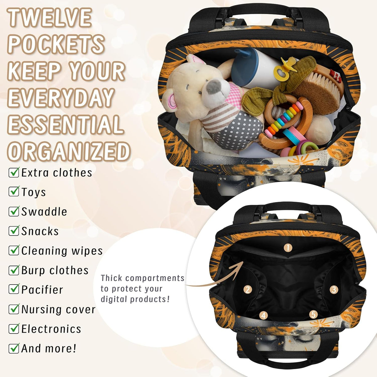 Butterfly Stars Diaper Bag Backpack for Travel, Waterproof Diaper Bag with Insulated Bottle Pockets & USB Port, Large Capacity Baby Bag for Moms & Dads