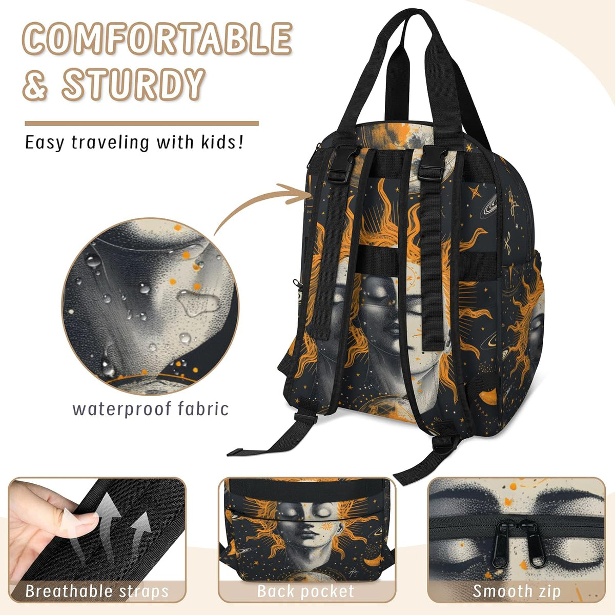 Butterfly Stars Diaper Bag Backpack for Travel, Waterproof Diaper Bag with Insulated Bottle Pockets & USB Port, Large Capacity Baby Bag for Moms & Dads