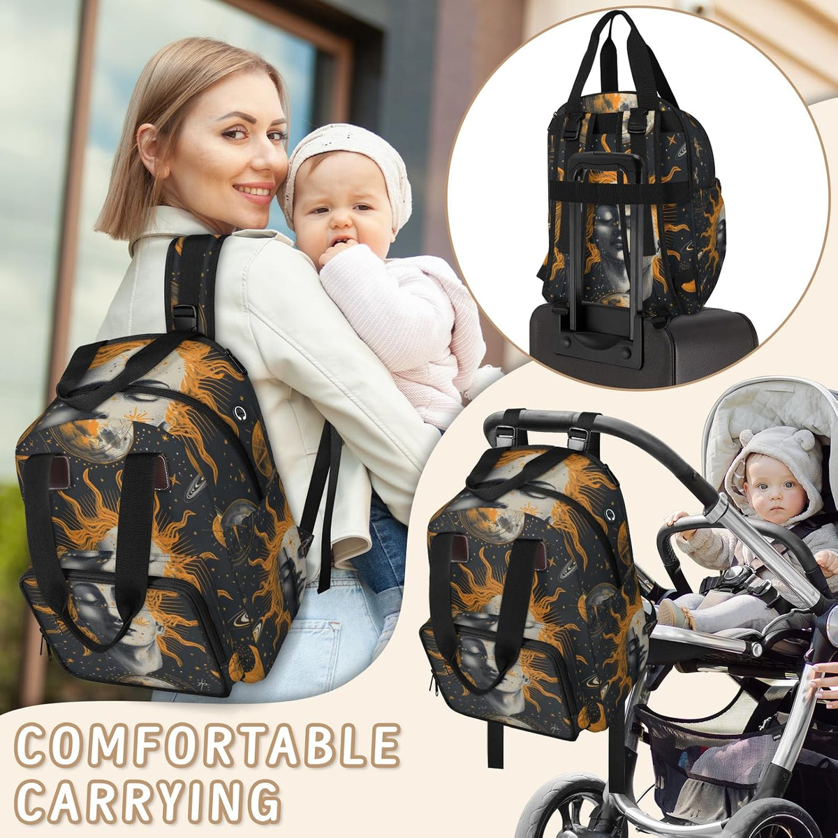 Butterfly Stars Diaper Bag Backpack for Travel, Waterproof Diaper Bag with Insulated Bottle Pockets & USB Port, Large Capacity Baby Bag for Moms & Dads