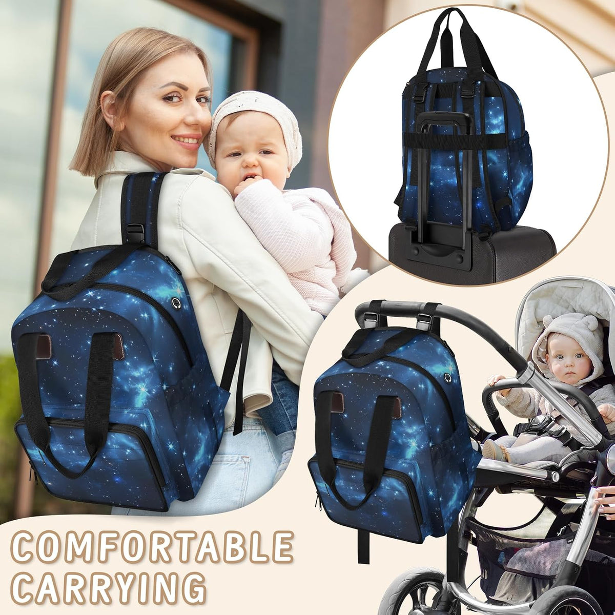 Butterfly Stars Diaper Bag Backpack for Travel, Waterproof Diaper Bag with Insulated Bottle Pockets & USB Port, Large Capacity Baby Bag for Moms & Dads