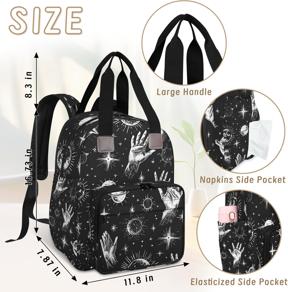 Butterfly Stars Diaper Bag Backpack for Travel, Waterproof Diaper Bag with Insulated Bottle Pockets & USB Port, Large Capacity Baby Bag for Moms & Dads