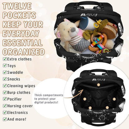 Butterfly Stars Diaper Bag Backpack for Travel, Waterproof Diaper Bag with Insulated Bottle Pockets & USB Port, Large Capacity Baby Bag for Moms & Dads