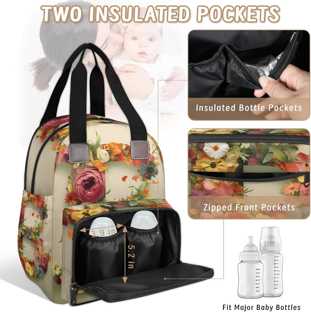 Butterfly Stars Diaper Bag Backpack for Travel, Waterproof Diaper Bag with Insulated Bottle Pockets & USB Port, Large Capacity Baby Bag for Moms & Dads