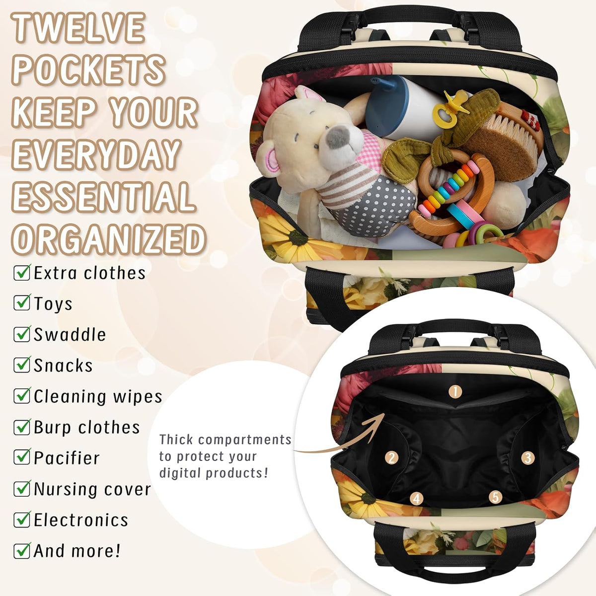 Butterfly Stars Diaper Bag Backpack for Travel, Waterproof Diaper Bag with Insulated Bottle Pockets & USB Port, Large Capacity Baby Bag for Moms & Dads