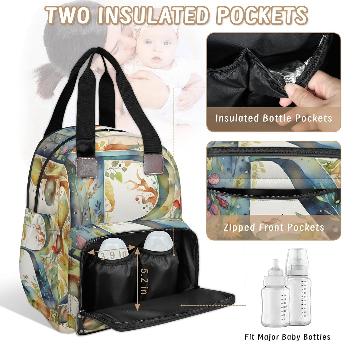 Butterfly Stars Diaper Bag Backpack for Travel, Waterproof Diaper Bag with Insulated Bottle Pockets & USB Port, Large Capacity Baby Bag for Moms & Dads