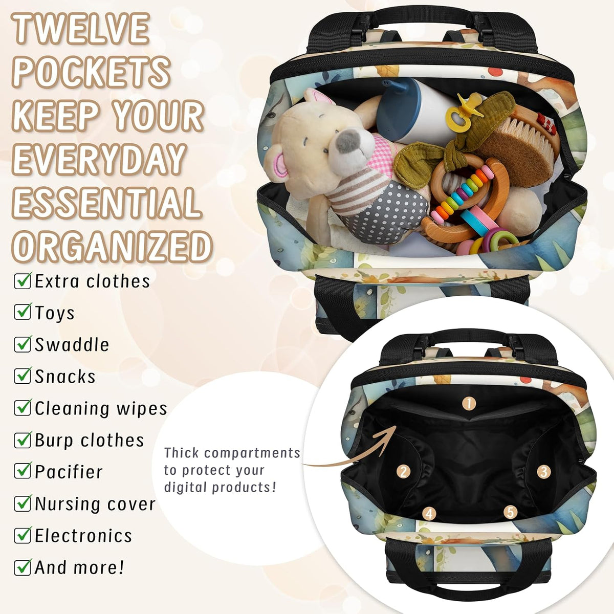Butterfly Stars Diaper Bag Backpack for Travel, Waterproof Diaper Bag with Insulated Bottle Pockets & USB Port, Large Capacity Baby Bag for Moms & Dads