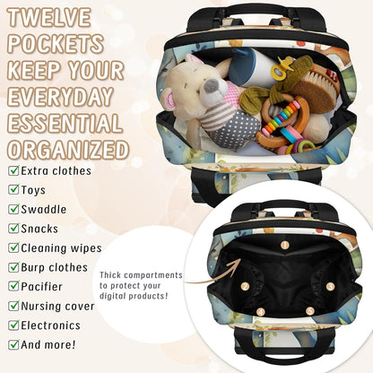 Butterfly Stars Diaper Bag Backpack for Travel, Waterproof Diaper Bag with Insulated Bottle Pockets & USB Port, Large Capacity Baby Bag for Moms & Dads