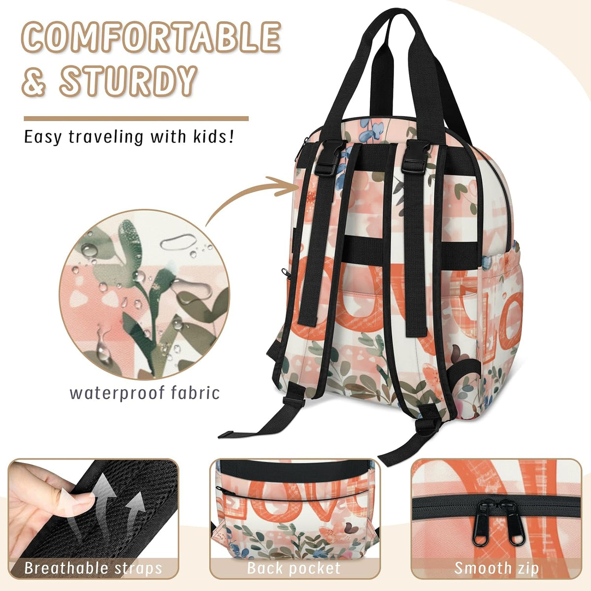Butterfly Stars Diaper Bag Backpack for Travel, Waterproof Diaper Bag with Insulated Bottle Pockets & USB Port, Large Capacity Baby Bag for Moms & Dads