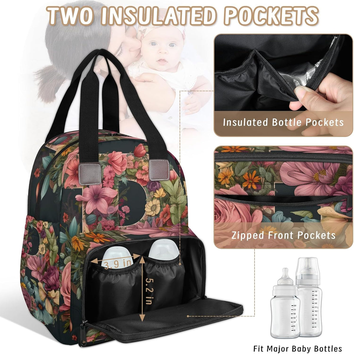 Butterfly Stars Diaper Bag Backpack for Travel, Waterproof Diaper Bag with Insulated Bottle Pockets & USB Port, Large Capacity Baby Bag for Moms & Dads