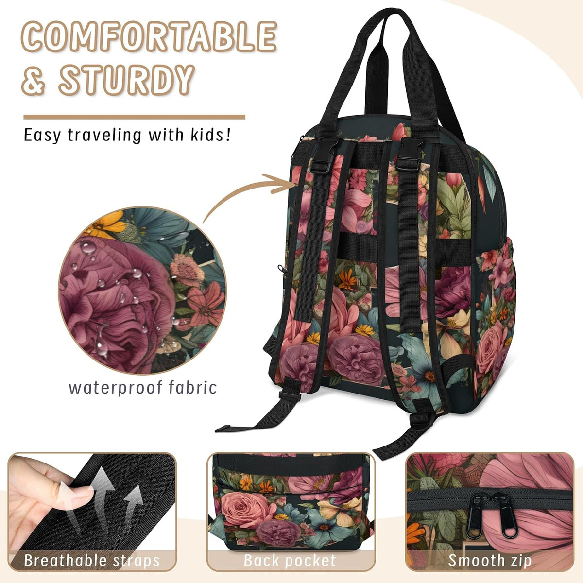 Butterfly Stars Diaper Bag Backpack for Travel, Waterproof Diaper Bag with Insulated Bottle Pockets & USB Port, Large Capacity Baby Bag for Moms & Dads