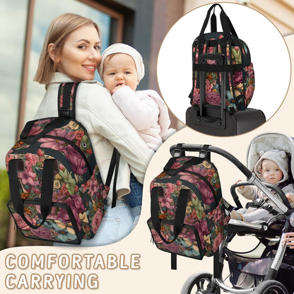Butterfly Stars Diaper Bag Backpack for Travel, Waterproof Diaper Bag with Insulated Bottle Pockets & USB Port, Large Capacity Baby Bag for Moms & Dads