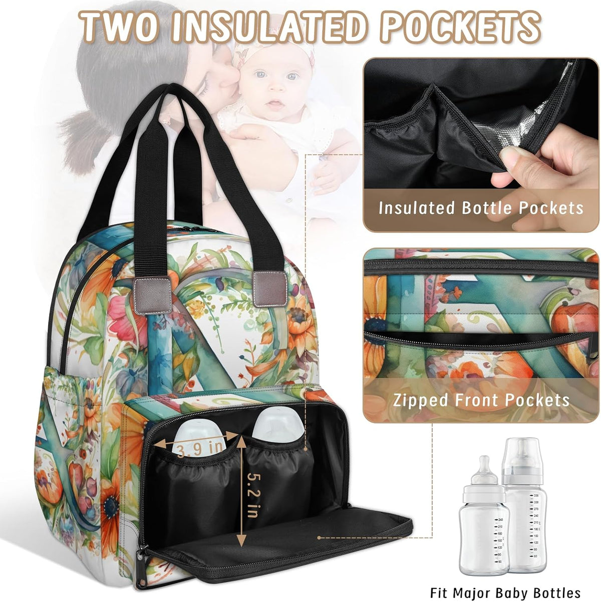 Butterfly Stars Diaper Bag Backpack for Travel, Waterproof Diaper Bag with Insulated Bottle Pockets & USB Port, Large Capacity Baby Bag for Moms & Dads