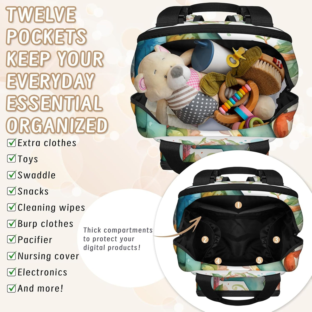Butterfly Stars Diaper Bag Backpack for Travel, Waterproof Diaper Bag with Insulated Bottle Pockets & USB Port, Large Capacity Baby Bag for Moms & Dads
