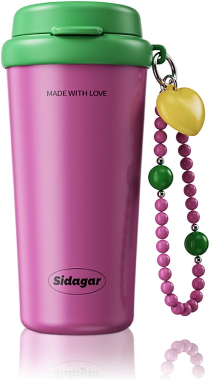 16oz Ceramic Lined Coffee Mug with Heart Charm, Leak-Proof Vacuum Insulated Travel Tumbler, Reusable Stainless Steel Cup for Women, Yoga & Commute - Creamy pale yellow