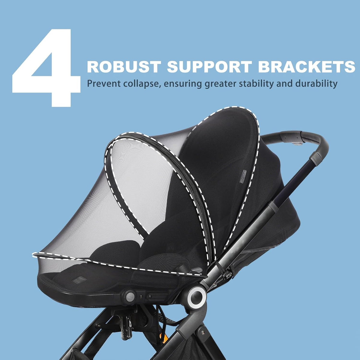 2-in-1 Baby Mosquito Net with Sunshade for Stroller, Universal Stroller Sun Shade & Mosquito Net with 2-Way Zipper, Breathable & Foldable Baby Bug Net for Infant Carriages, Prams