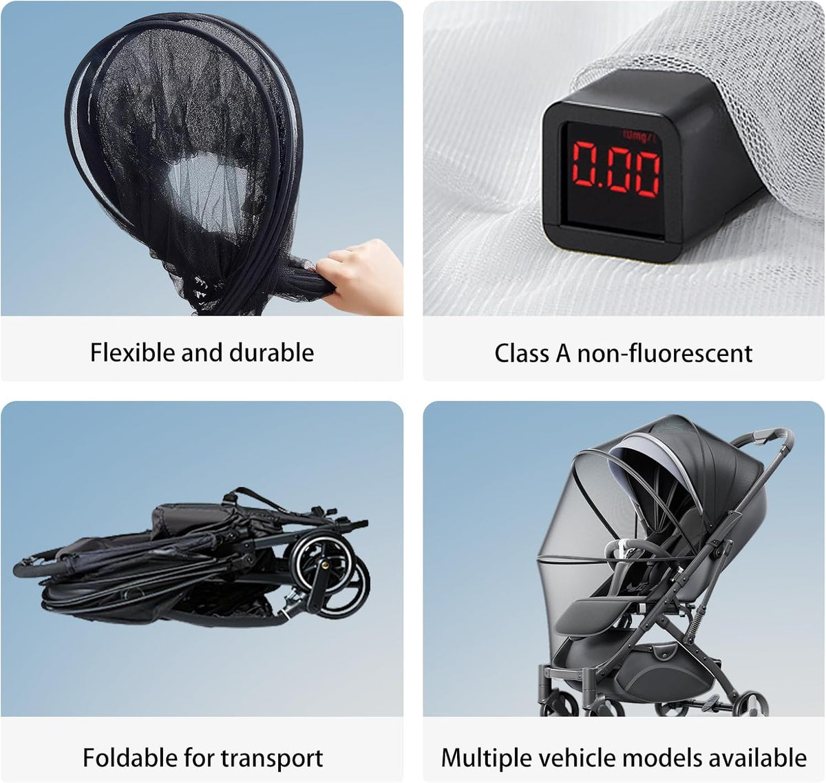 2-in-1 Baby Mosquito Net with Sunshade for Stroller, Universal Stroller Sun Shade & Mosquito Net with 2-Way Zipper, Breathable & Foldable Baby Bug Net for Infant Carriages, Prams