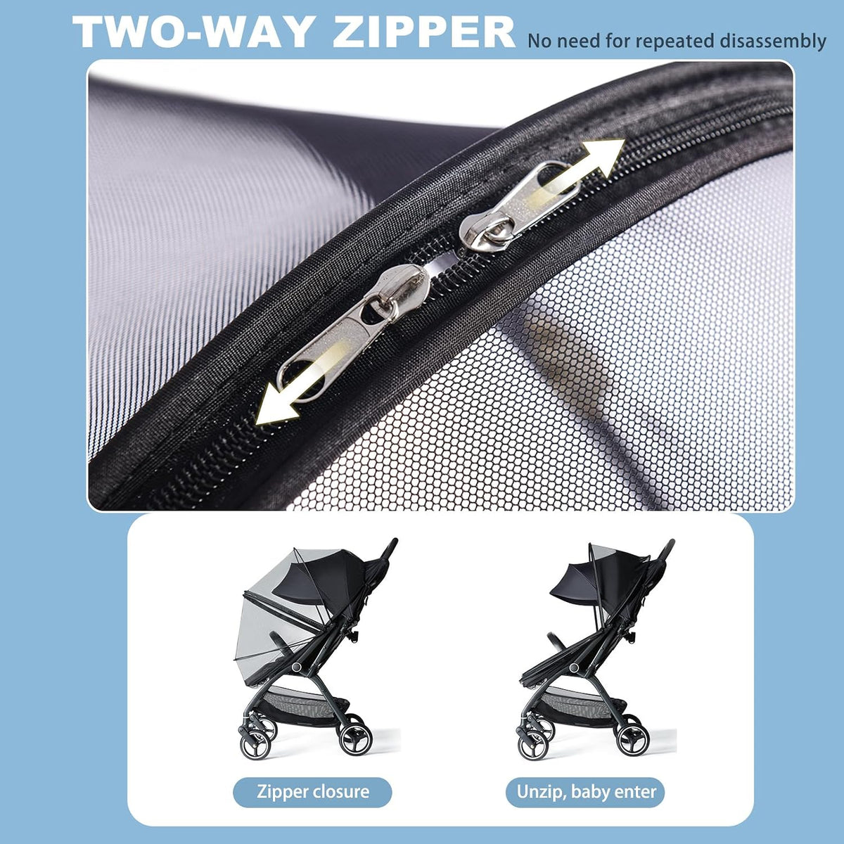 2-in-1 Baby Mosquito Net with Sunshade for Stroller, Universal Stroller Sun Shade & Mosquito Net with 2-Way Zipper, Breathable & Foldable Baby Bug Net for Infant Carriages, Prams
