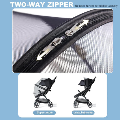 2-in-1 Baby Mosquito Net with Sunshade for Stroller, Universal Stroller Sun Shade & Mosquito Net with 2-Way Zipper, Breathable & Foldable Baby Bug Net for Infant Carriages, Prams