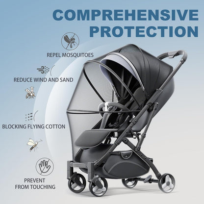 2-in-1 Baby Mosquito Net with Sunshade for Stroller, Universal Stroller Sun Shade & Mosquito Net with 2-Way Zipper, Breathable & Foldable Baby Bug Net for Infant Carriages, Prams