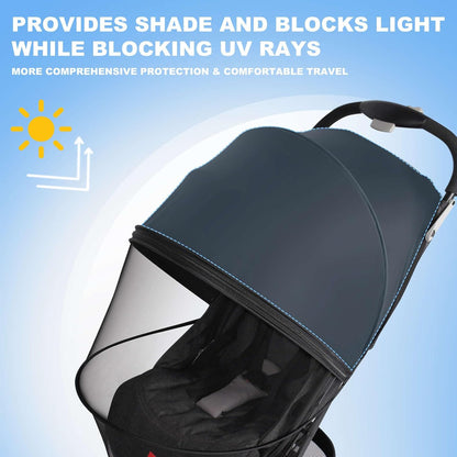 2-in-1 Baby Mosquito Net with Sunshade for Stroller, Universal Stroller Sun Shade & Mosquito Net with 2-Way Zipper, Breathable & Foldable Baby Bug Net for Infant Carriages, Prams