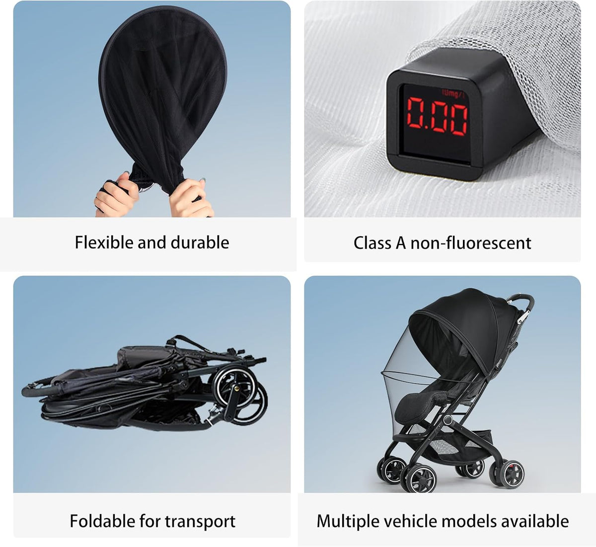 2-in-1 Baby Mosquito Net with Sunshade for Stroller, Universal Stroller Sun Shade & Mosquito Net with 2-Way Zipper, Breathable & Foldable Baby Bug Net for Infant Carriages, Prams