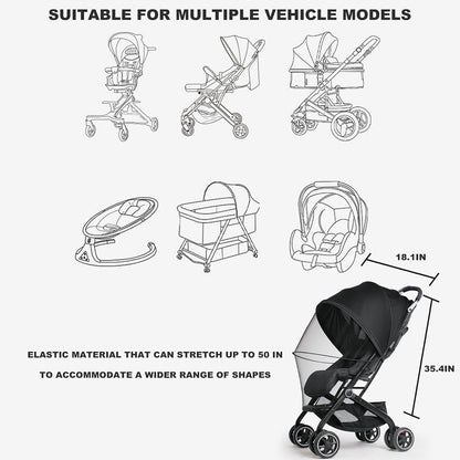 2-in-1 Baby Mosquito Net with Sunshade for Stroller, Universal Stroller Sun Shade & Mosquito Net with 2-Way Zipper, Breathable & Foldable Baby Bug Net for Infant Carriages, Prams