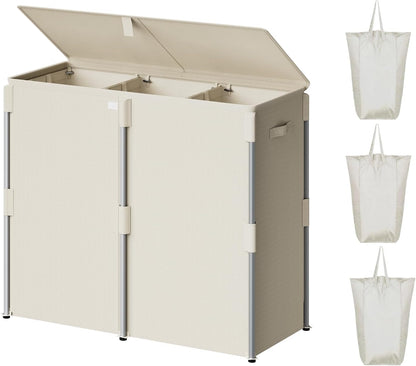 180L Laundry Hamper with Lid 3 Section, Metal Frame Clothes Hamper