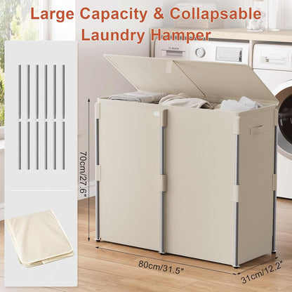 180L Laundry Hamper with Lid 3 Section, Metal Frame Clothes Hamper