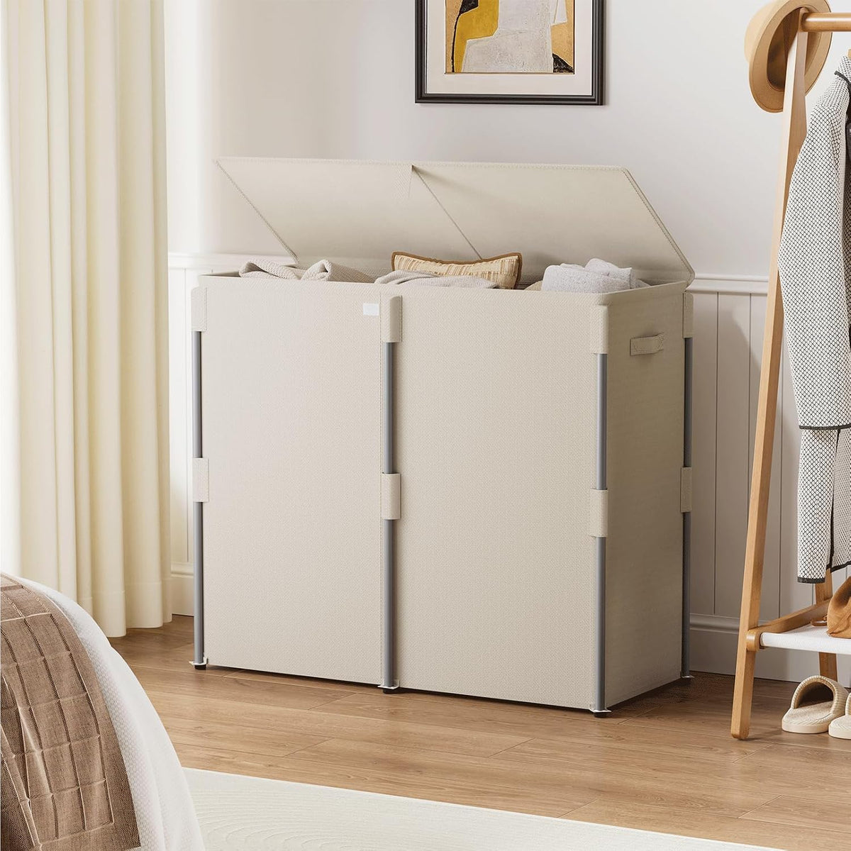 180L Laundry Hamper with Lid 3 Section, Metal Frame Clothes Hamper