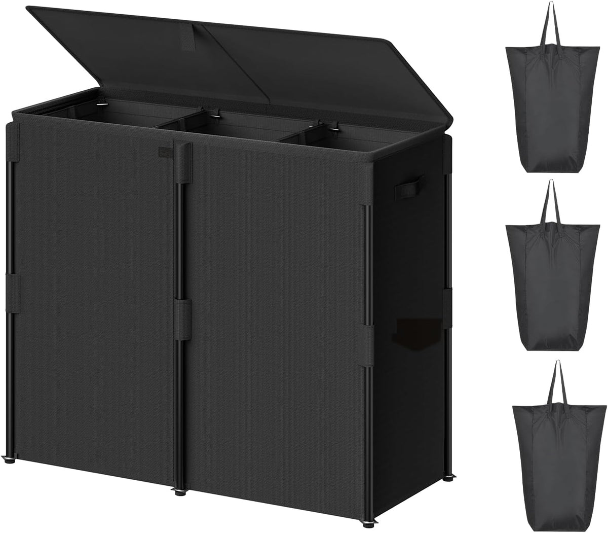 180L Laundry Hamper with Lid 3 Section, Metal Frame Clothes Hamper
