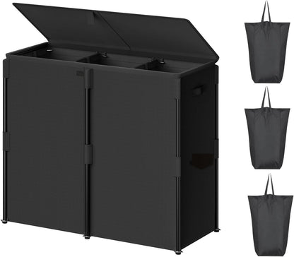 180L Laundry Hamper with Lid 3 Section, Metal Frame Clothes Hamper