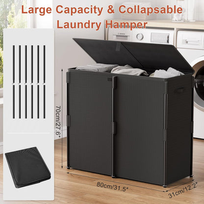 180L Laundry Hamper with Lid 3 Section, Metal Frame Clothes Hamper