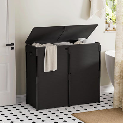 180L Laundry Hamper with Lid 3 Section, Metal Frame Clothes Hamper