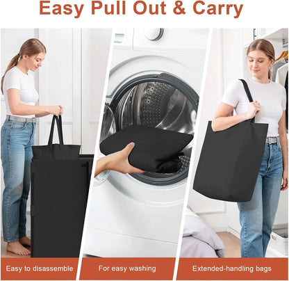 180L Laundry Hamper with Lid 3 Section, Metal Frame Clothes Hamper