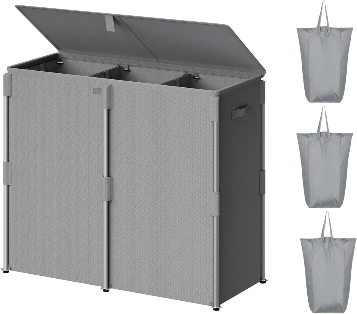 180L Laundry Hamper with Lid 3 Section, Metal Frame Clothes Hamper