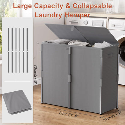180L Laundry Hamper with Lid 3 Section, Metal Frame Clothes Hamper