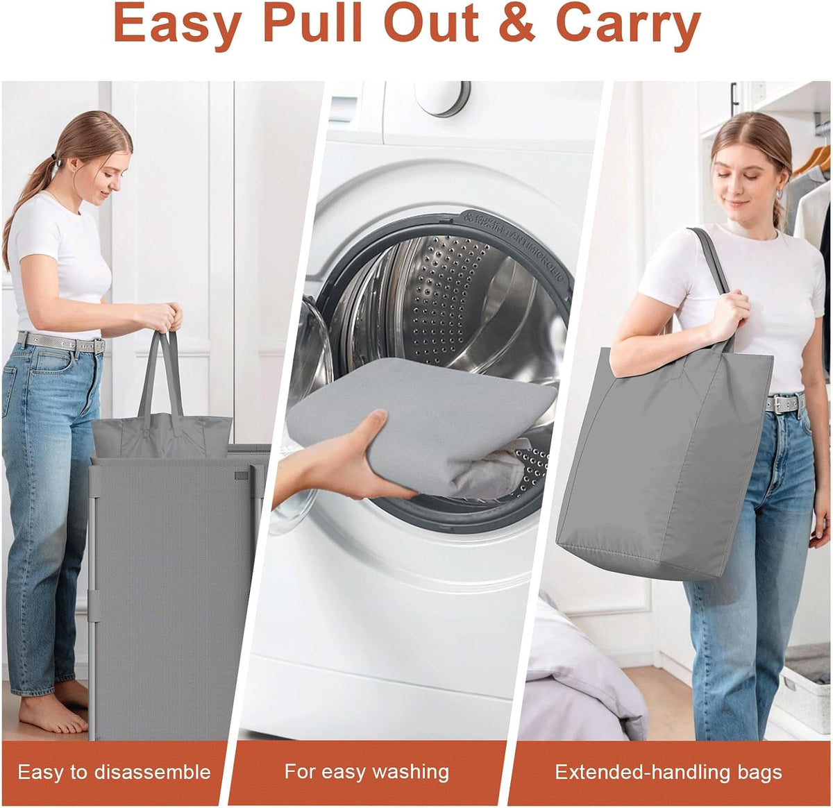 180L Laundry Hamper with Lid 3 Section, Metal Frame Clothes Hamper