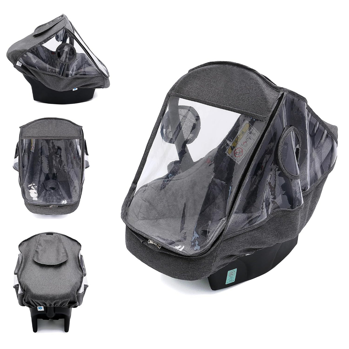 Car Seat Rain Cover, Universal Infant Car Seat Weather Shield with Storage Bag,Waterproof Baby Car Seat Cover with Breathable Ventilation, Baby Travel Accessories (Grey)