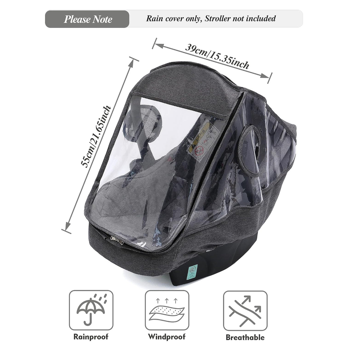 Car Seat Rain Cover, Universal Infant Car Seat Weather Shield with Storage Bag,Waterproof Baby Car Seat Cover with Breathable Ventilation, Baby Travel Accessories (Grey)