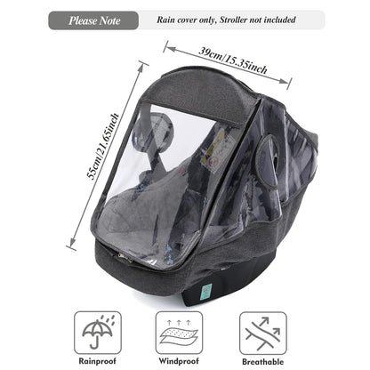 Car Seat Rain Cover, Universal Infant Car Seat Weather Shield with Storage Bag,Waterproof Baby Car Seat Cover with Breathable Ventilation, Baby Travel Accessories (Grey)