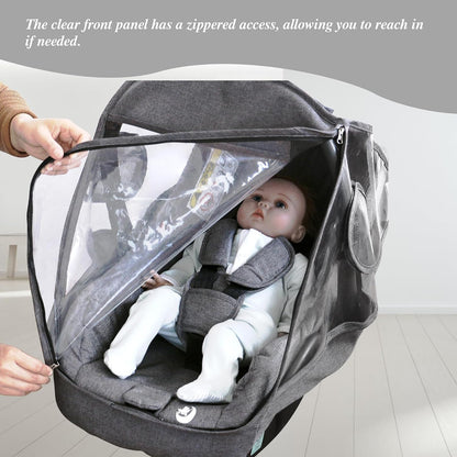 Car Seat Rain Cover, Universal Infant Car Seat Weather Shield with Storage Bag,Waterproof Baby Car Seat Cover with Breathable Ventilation, Baby Travel Accessories (Grey)
