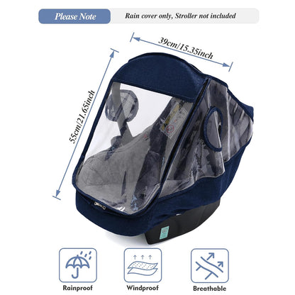 Car Seat Rain Cover, Universal Infant Car Seat Weather Shield with Storage Bag,Waterproof Baby Car Seat Cover with Breathable Ventilation, Baby Travel Accessories (Grey)